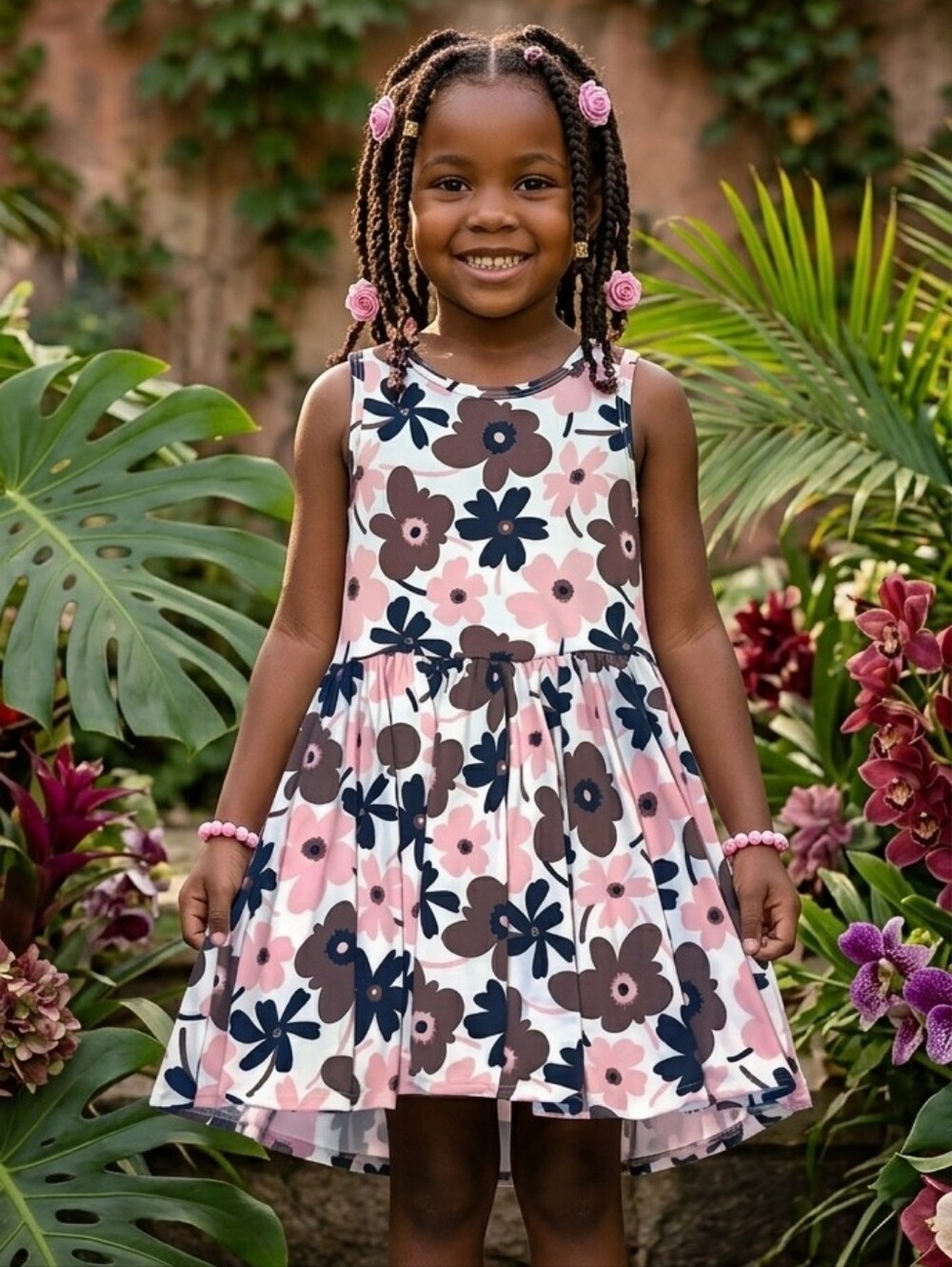 Dot Dot Smile Girls Dress Size 2T Blushing Bloom Pink Brown